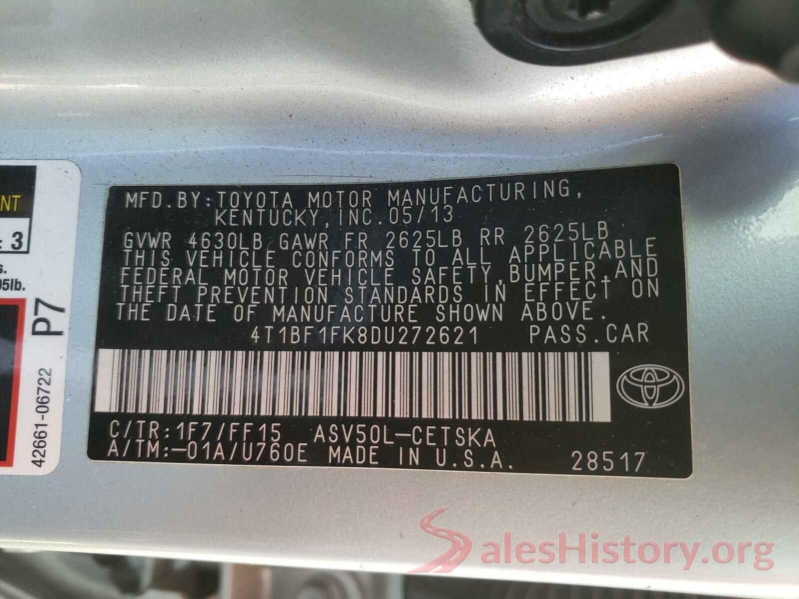 4T1BF1FK8DU272621 2013 TOYOTA CAMRY