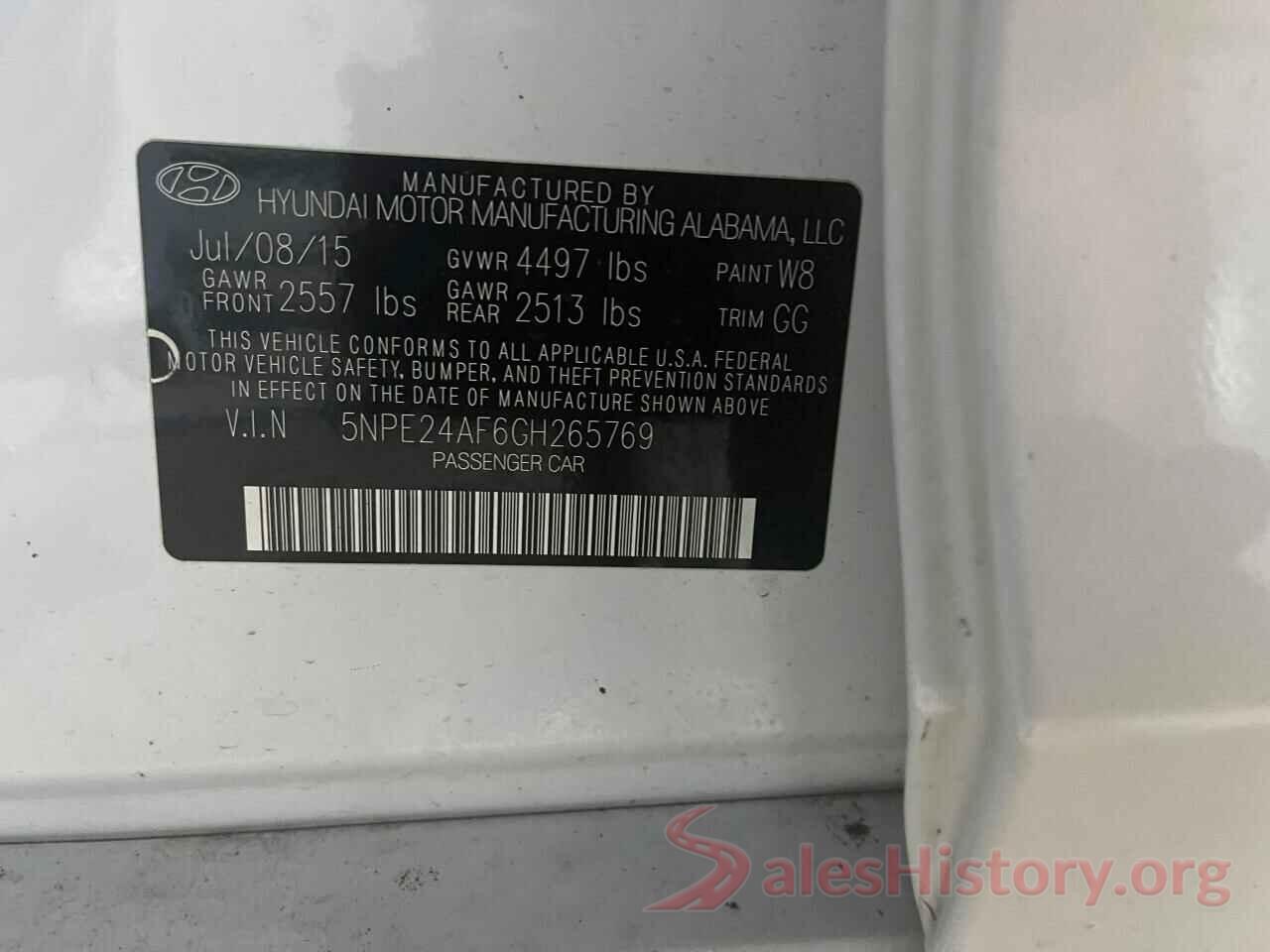 5NPE24AF6GH265769 2016 HYUNDAI SONATA