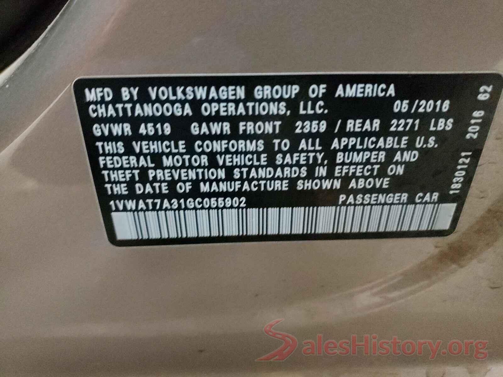 1VWAT7A31GC055902 2016 VOLKSWAGEN PASSAT