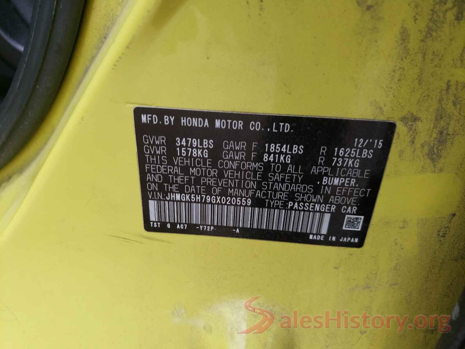 JHMGK5H79GX020559 2016 HONDA FIT