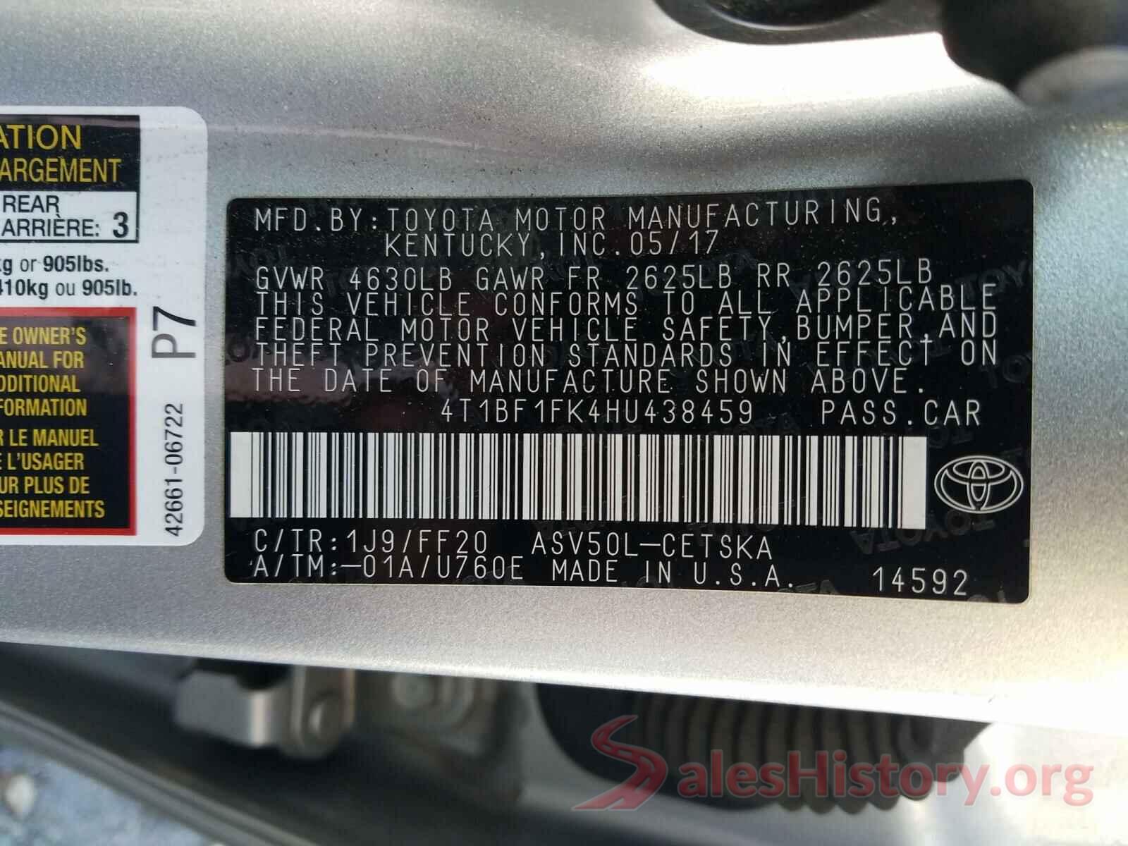 4T1BF1FK4HU438459 2017 TOYOTA CAMRY