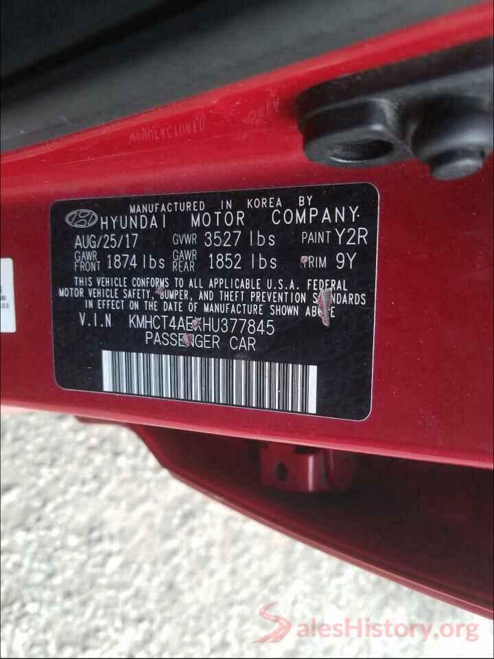 KMHCT4AEXHU377845 2017 HYUNDAI ACCENT