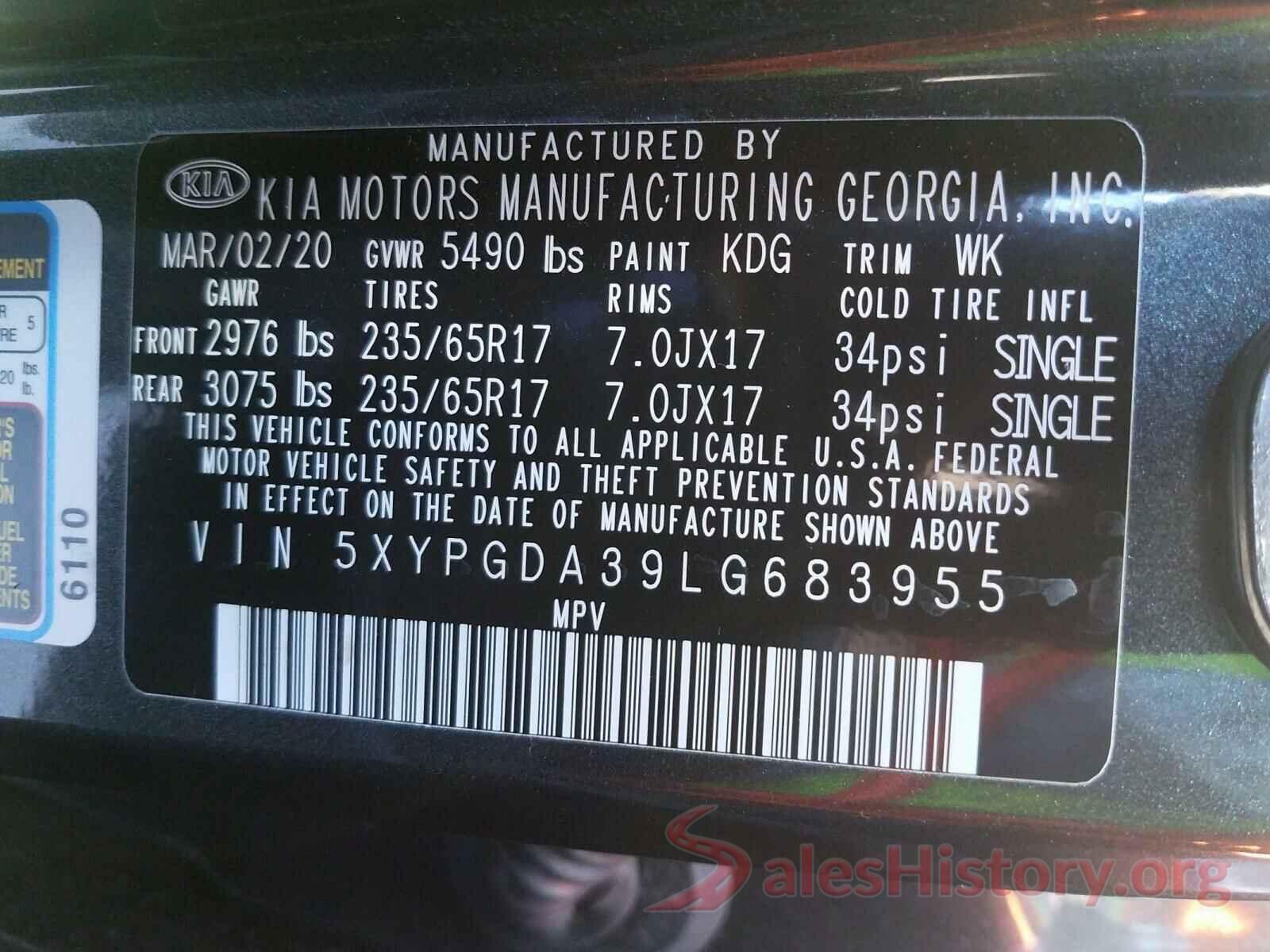 5XYPGDA39LG683955 2020 KIA SORENTO