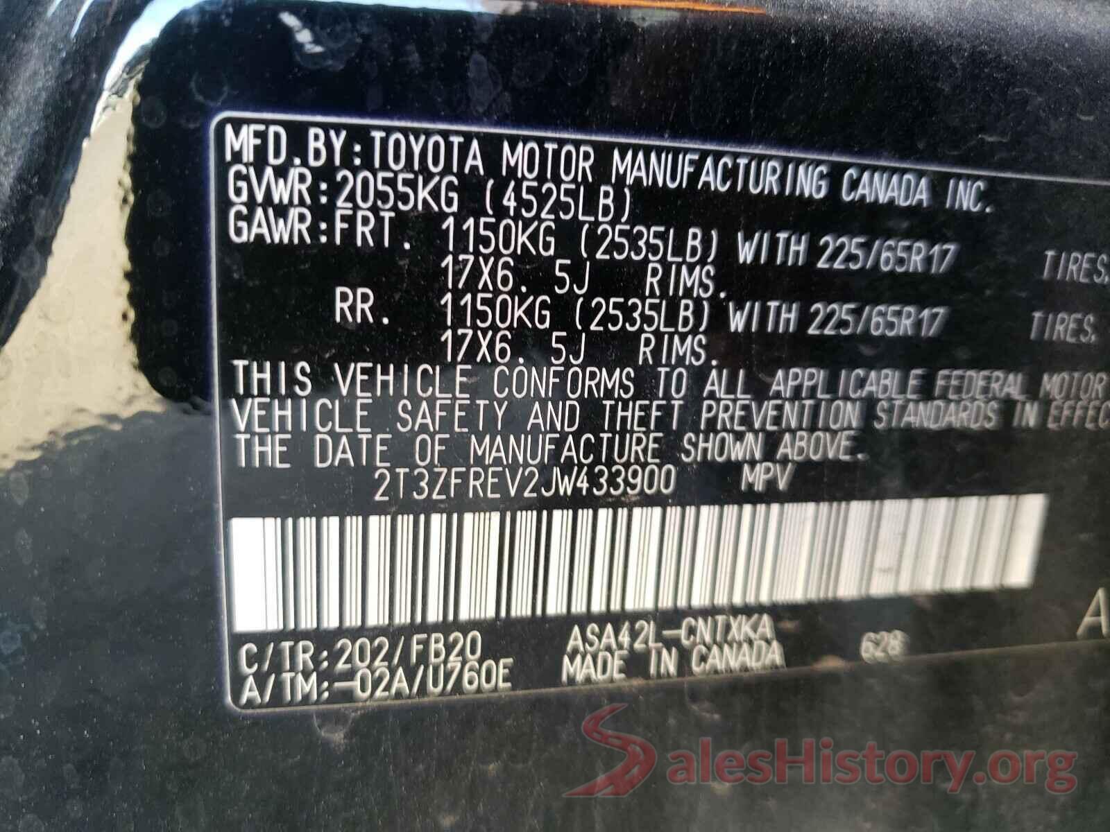 2T3ZFREV2JW433900 2018 TOYOTA RAV4