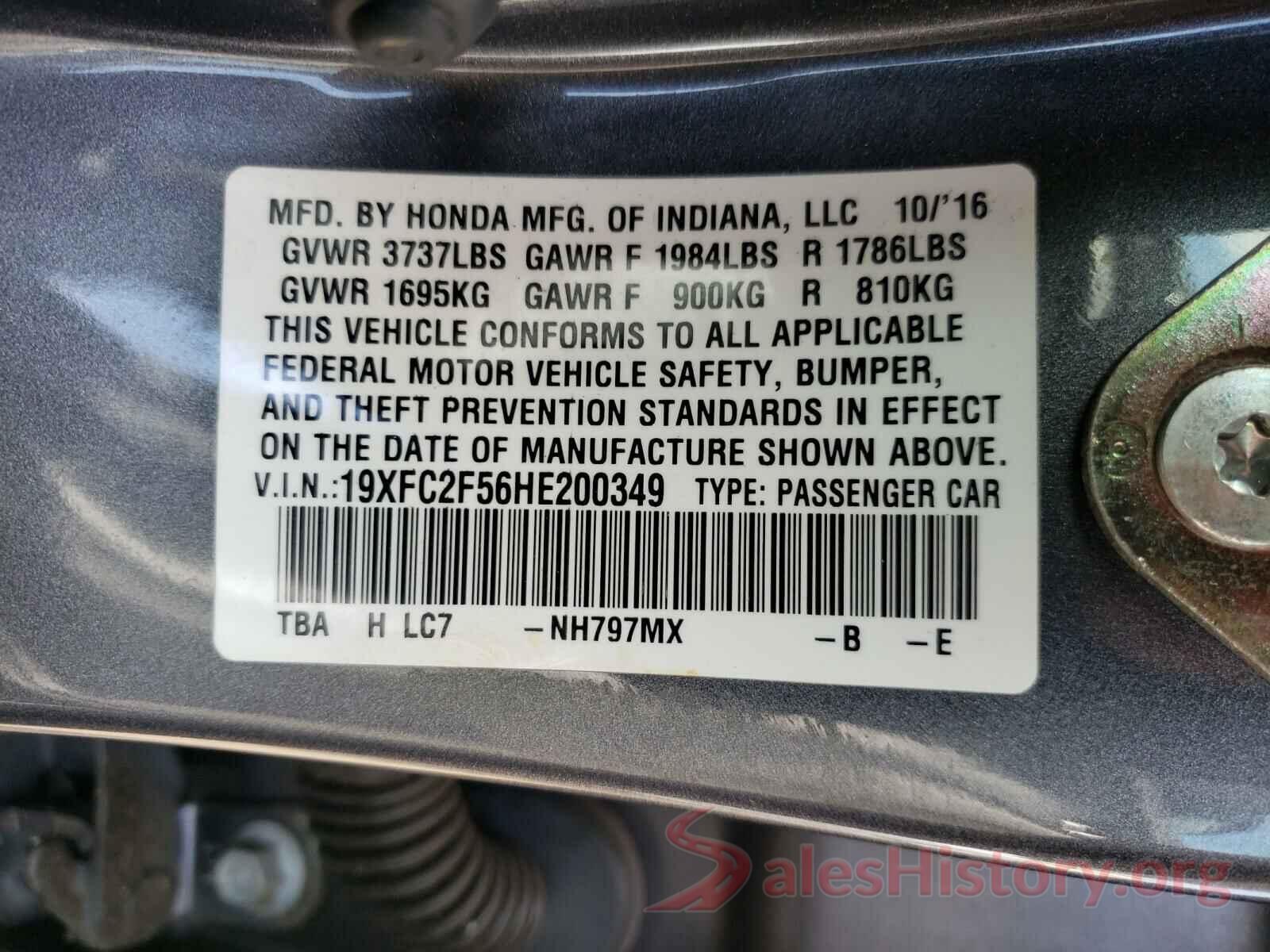 19XFC2F56HE200349 2017 HONDA CIVIC