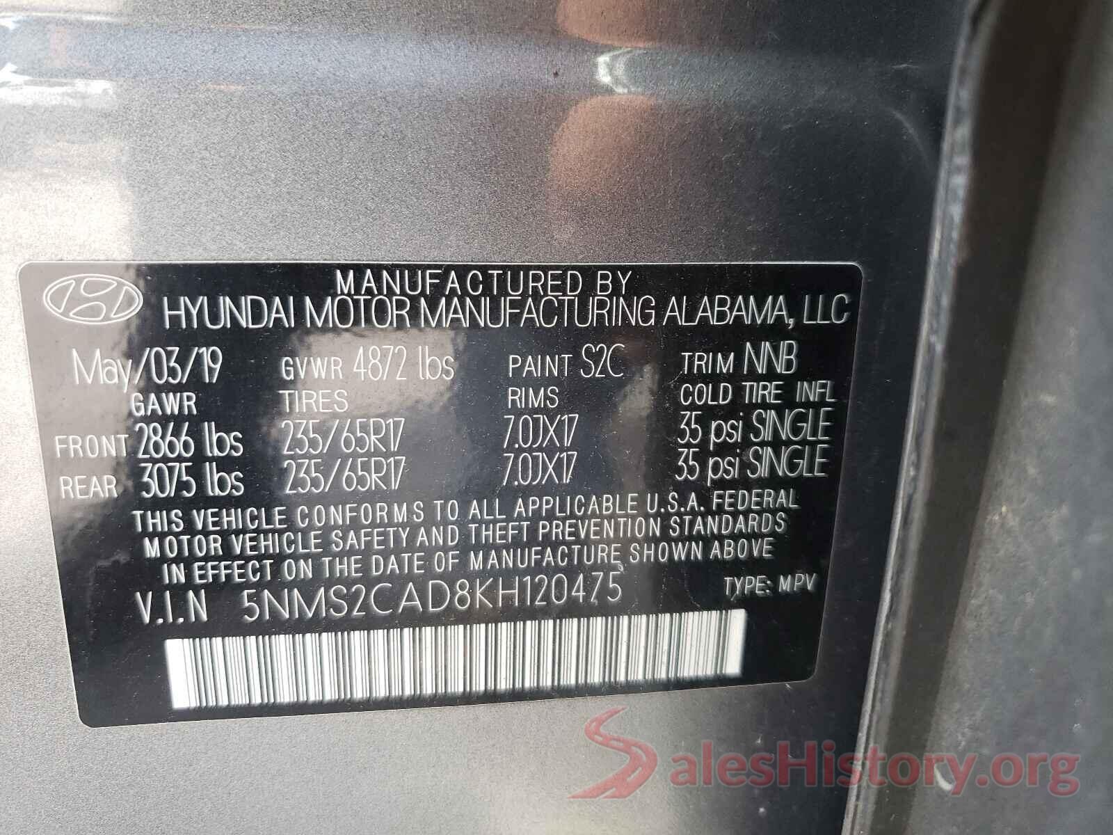 5NMS2CAD8KH120475 2019 HYUNDAI SANTA FE