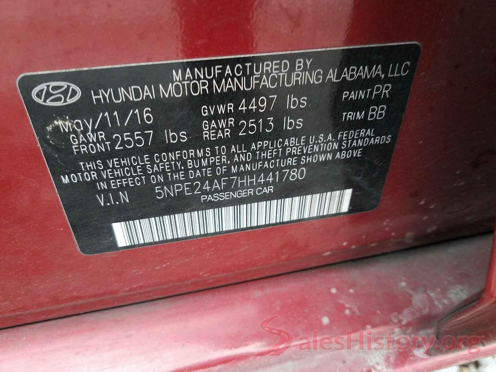 5NPE24AF7HH441780 2017 HYUNDAI SONATA