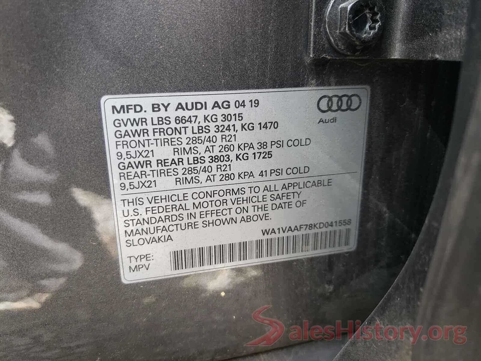 WA1VAAF78KD041558 2019 AUDI Q7