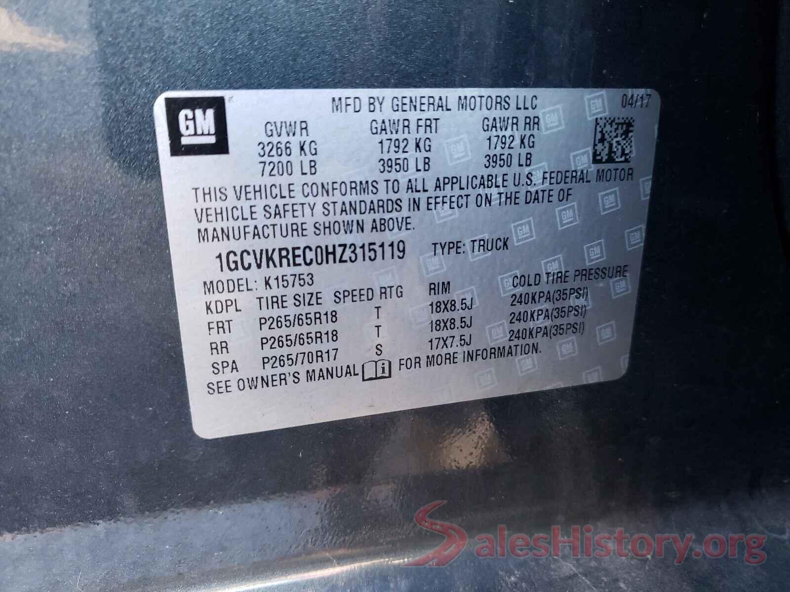 1GCVKREC0HZ315119 2017 CHEVROLET SILVERADO