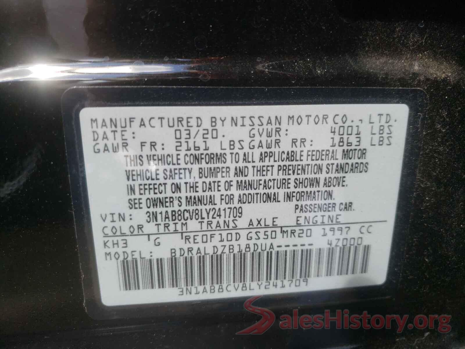 3N1AB8CV8LY241709 2020 NISSAN SENTRA