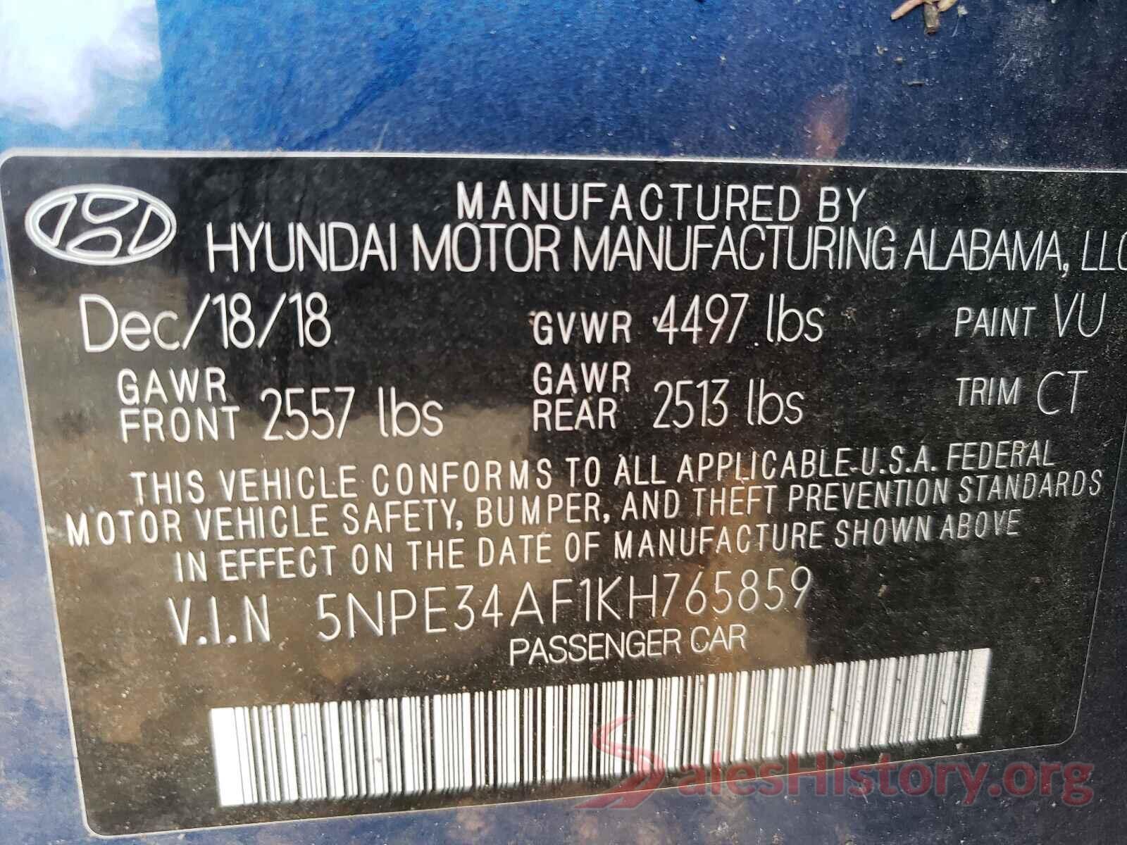 5NPE34AF1KH765859 2019 HYUNDAI SONATA