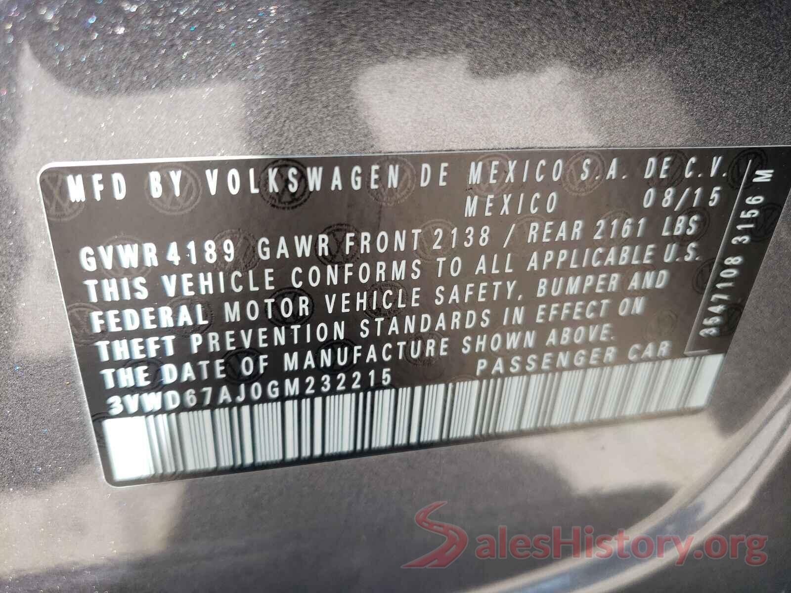 3VWD67AJ0GM232215 2016 VOLKSWAGEN JETTA