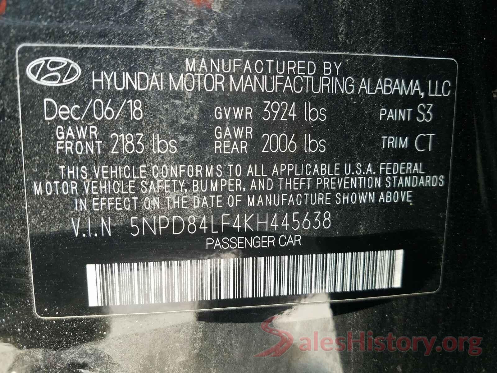 5NPD84LF4KH445638 2019 HYUNDAI ELANTRA