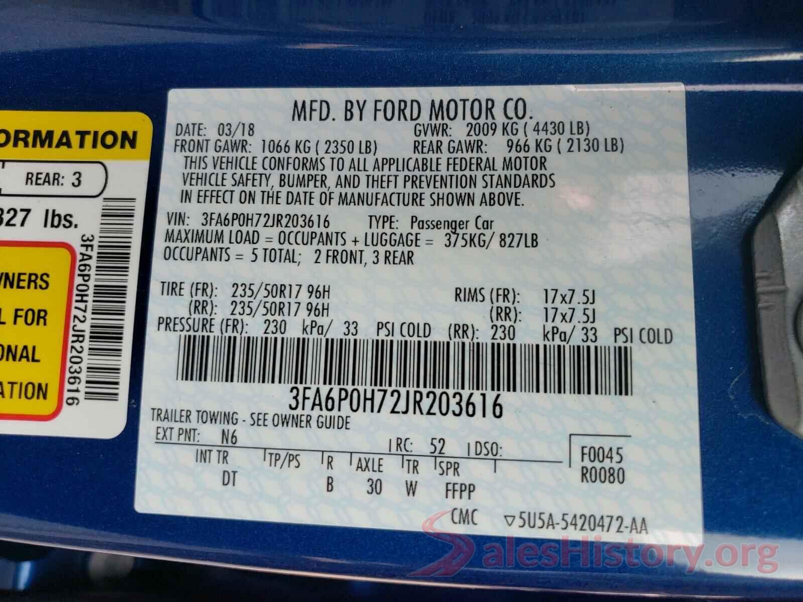 3FA6P0H72JR203616 2018 FORD FUSION