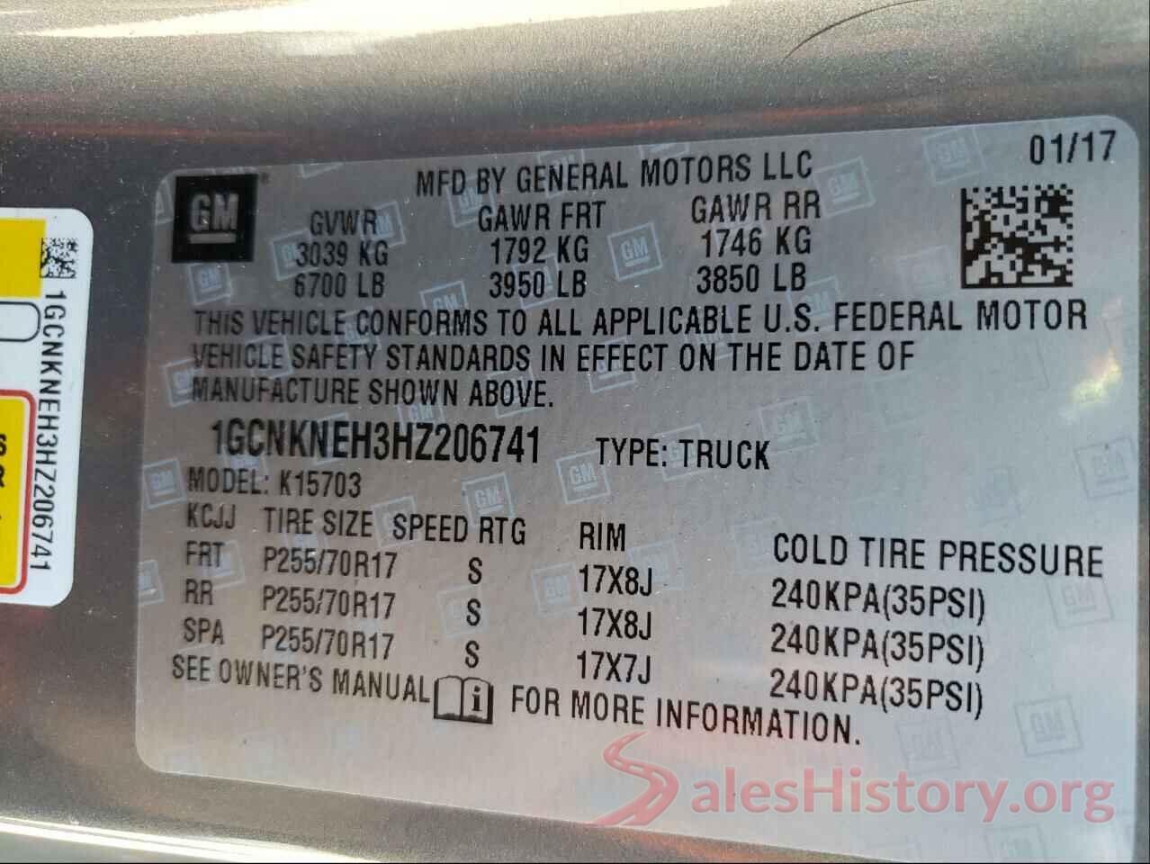 1GCNKNEH3HZ206741 2017 CHEVROLET SILVERADO