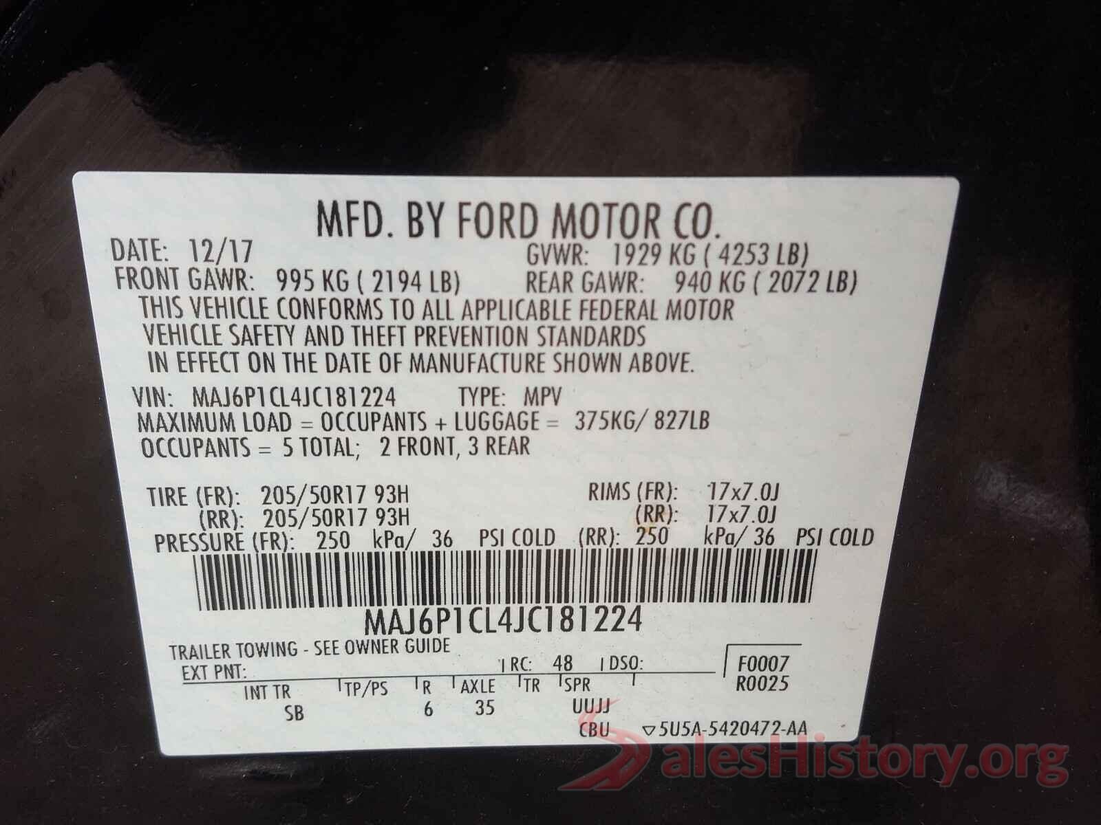 MAJ6P1CL4JC181224 2018 FORD ALL OTHER