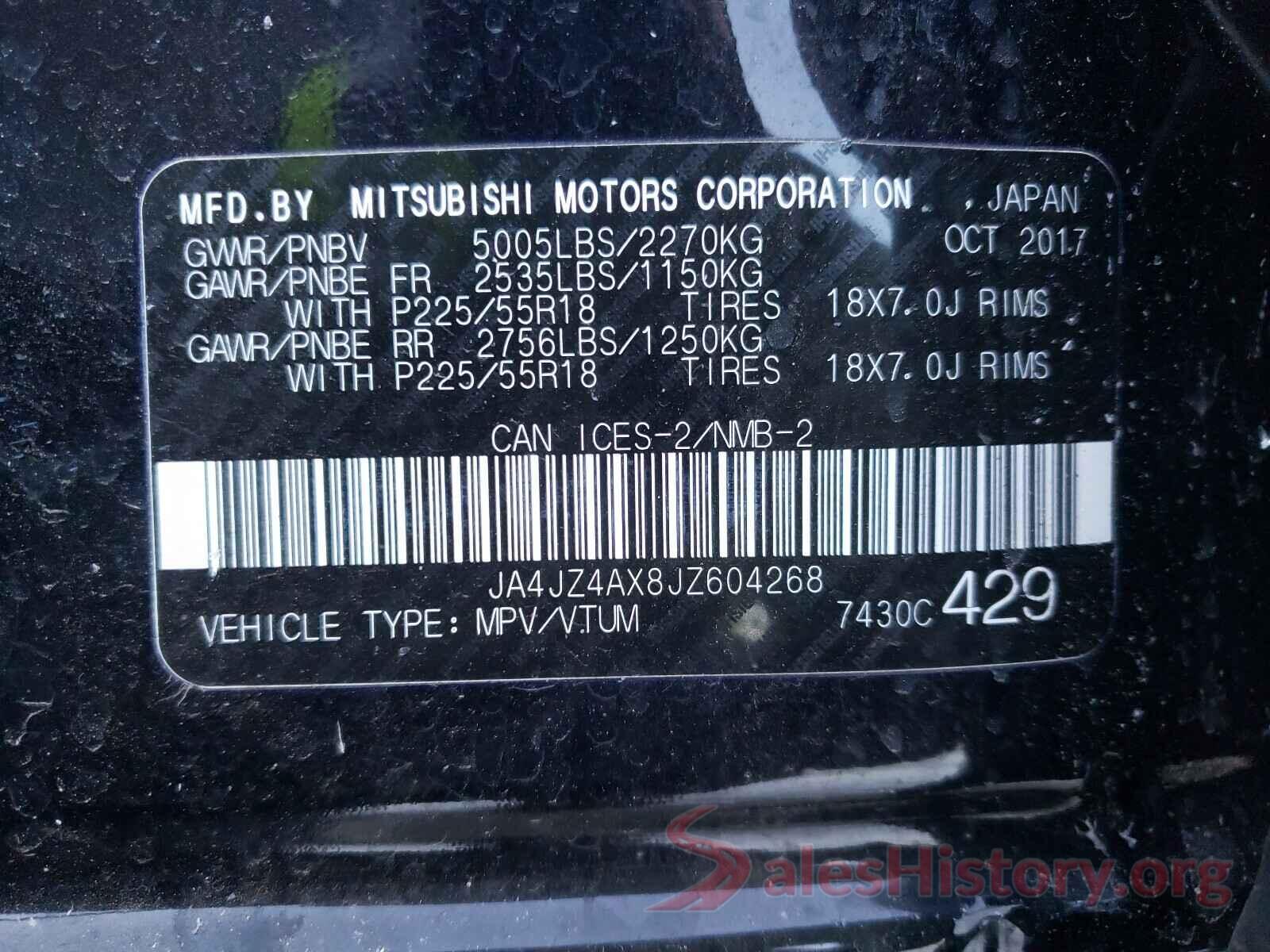 JA4JZ4AX8JZ604268 2018 MITSUBISHI OUTLANDER