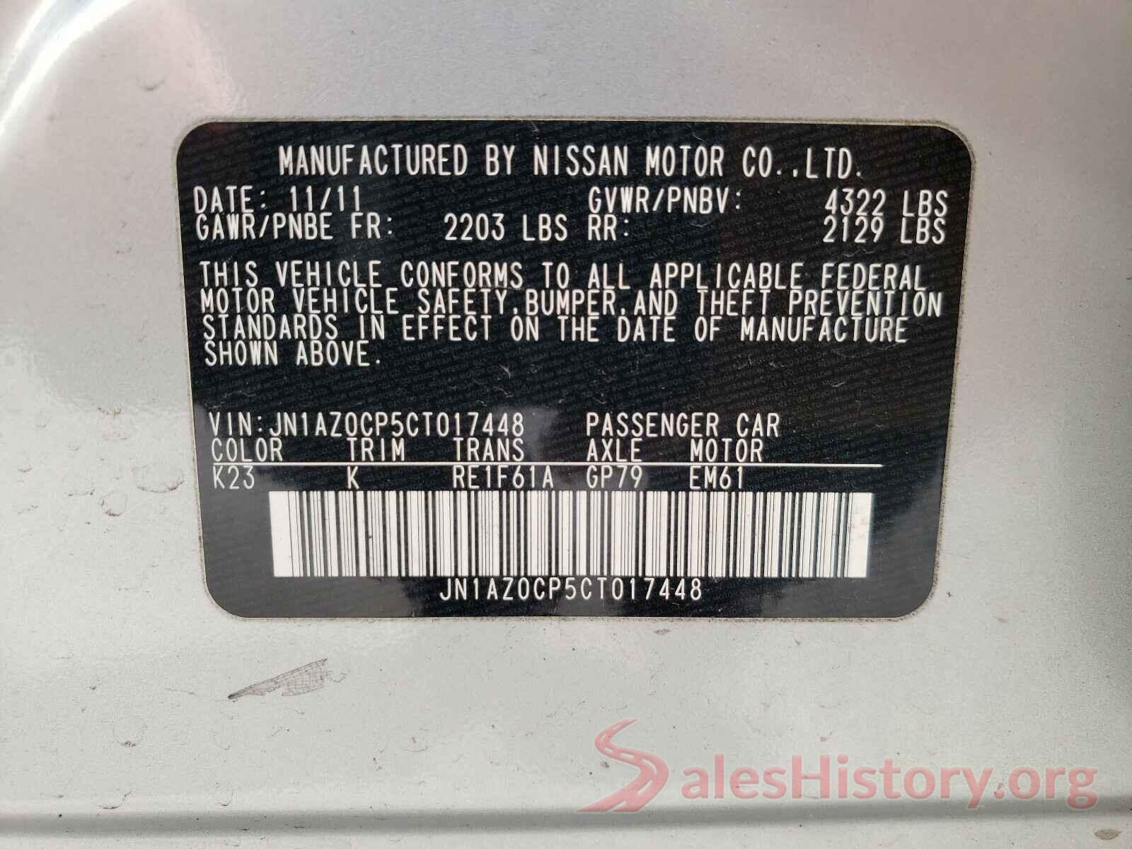 JN1AZ0CP5CT017448 2012 NISSAN LEAF