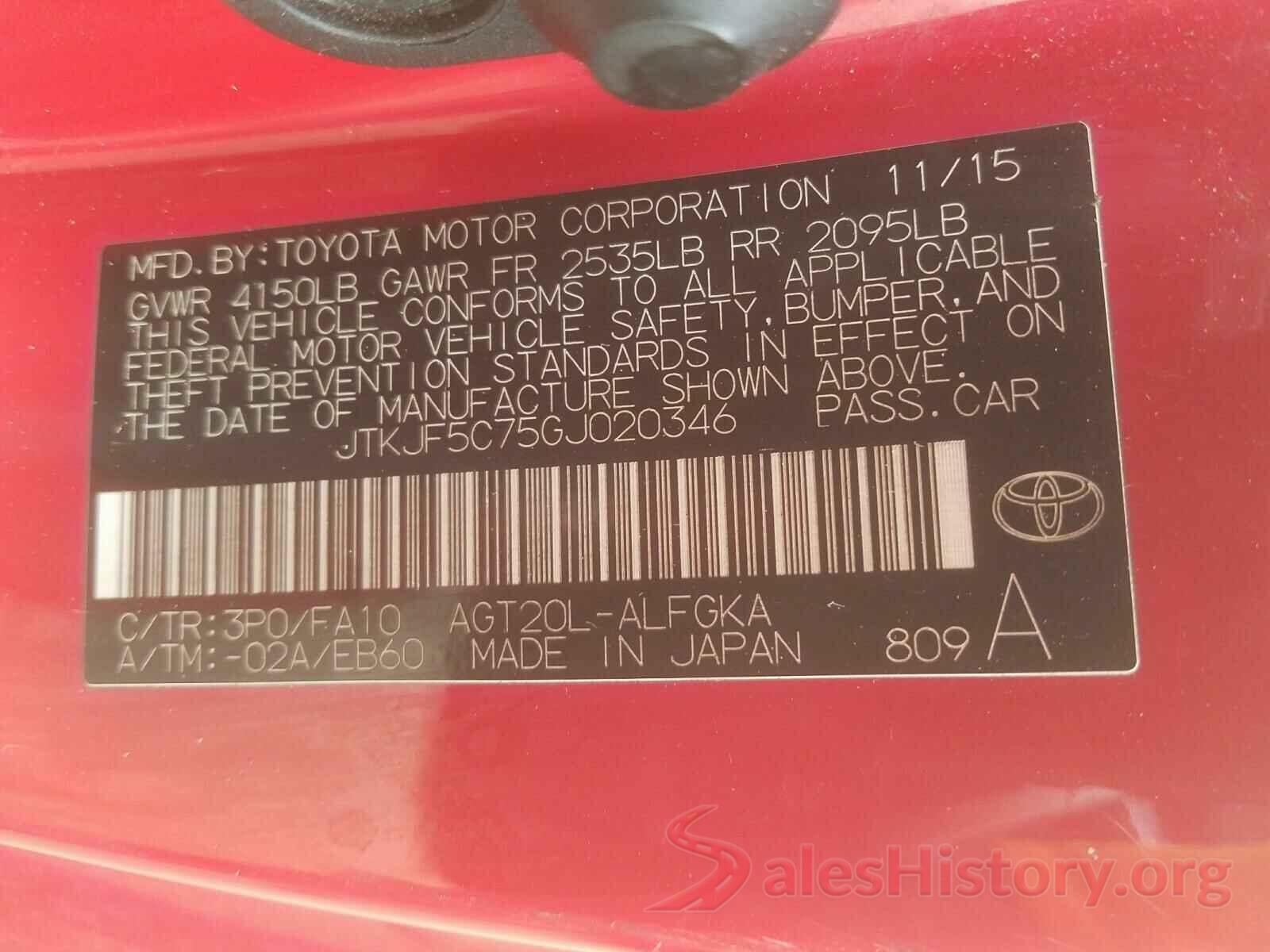 JTKJF5C75GJ020346 2016 TOYOTA SCION