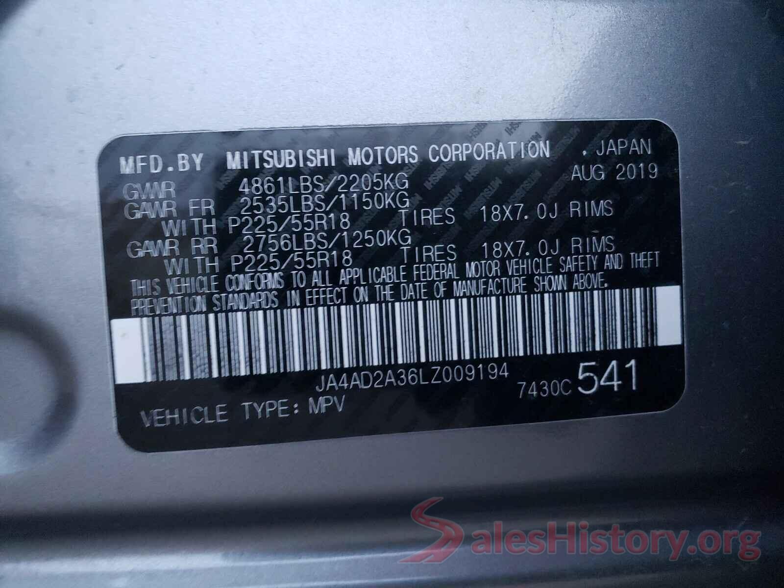 JA4AD2A36LZ009194 2020 MITSUBISHI OUTLANDER