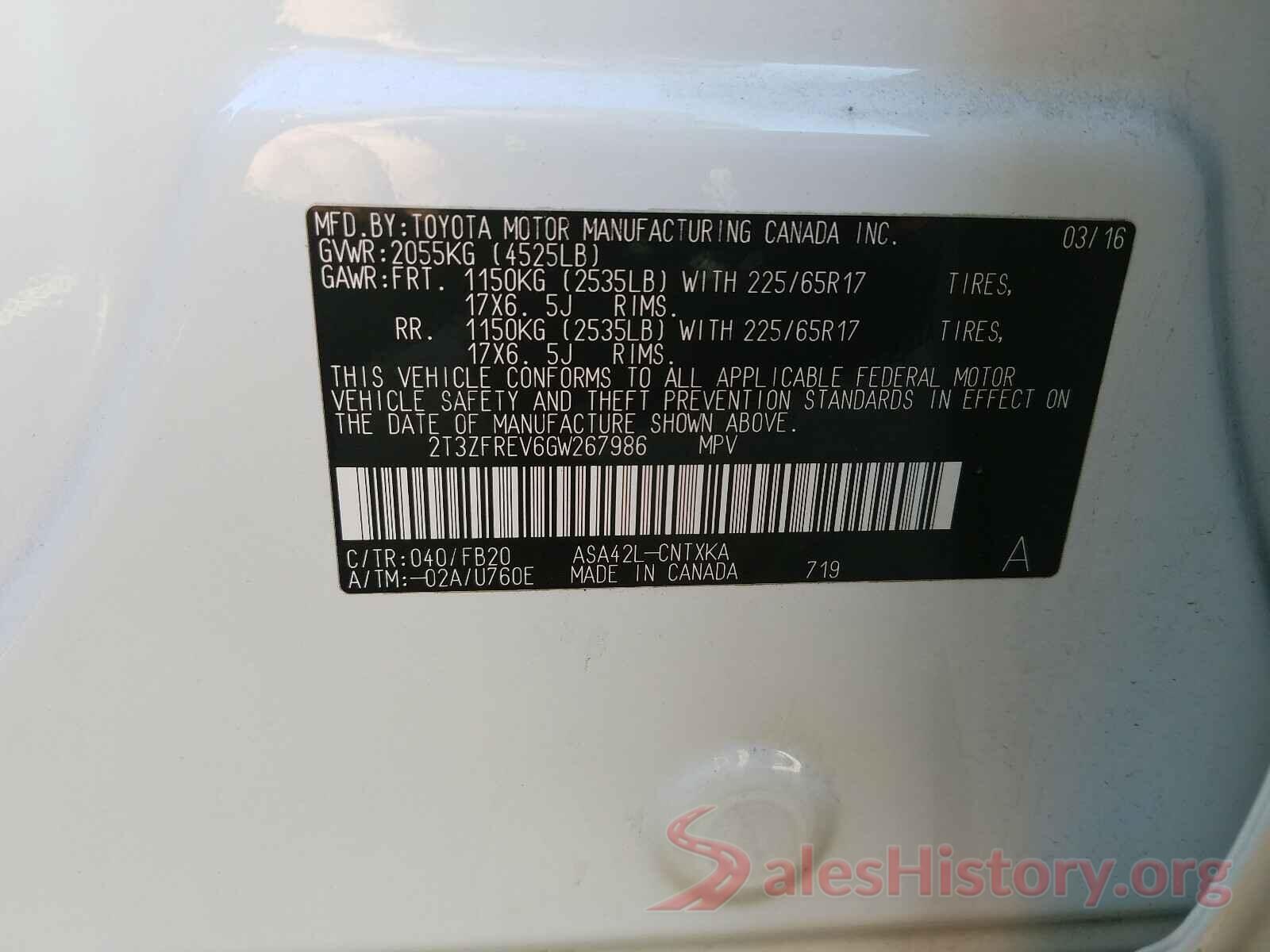 2T3ZFREV6GW267986 2016 TOYOTA RAV4