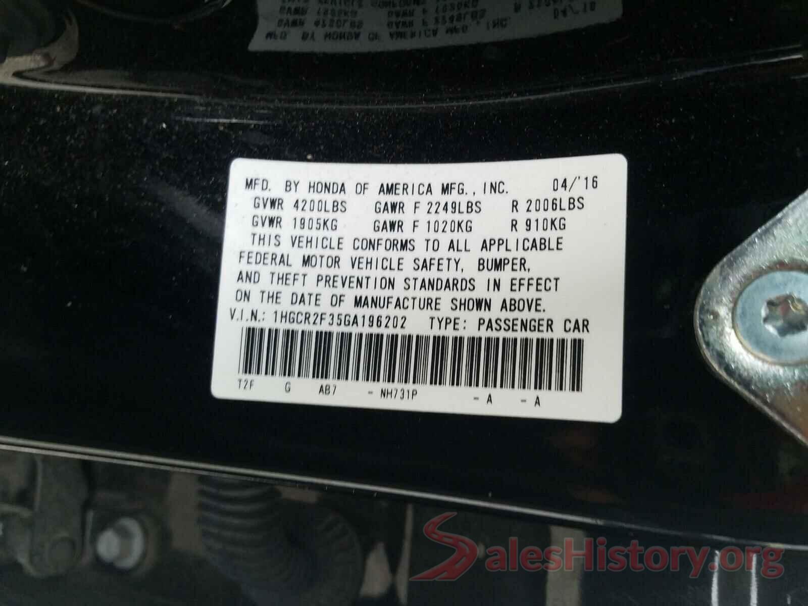 1HGCR2F35GA196202 2016 HONDA ACCORD