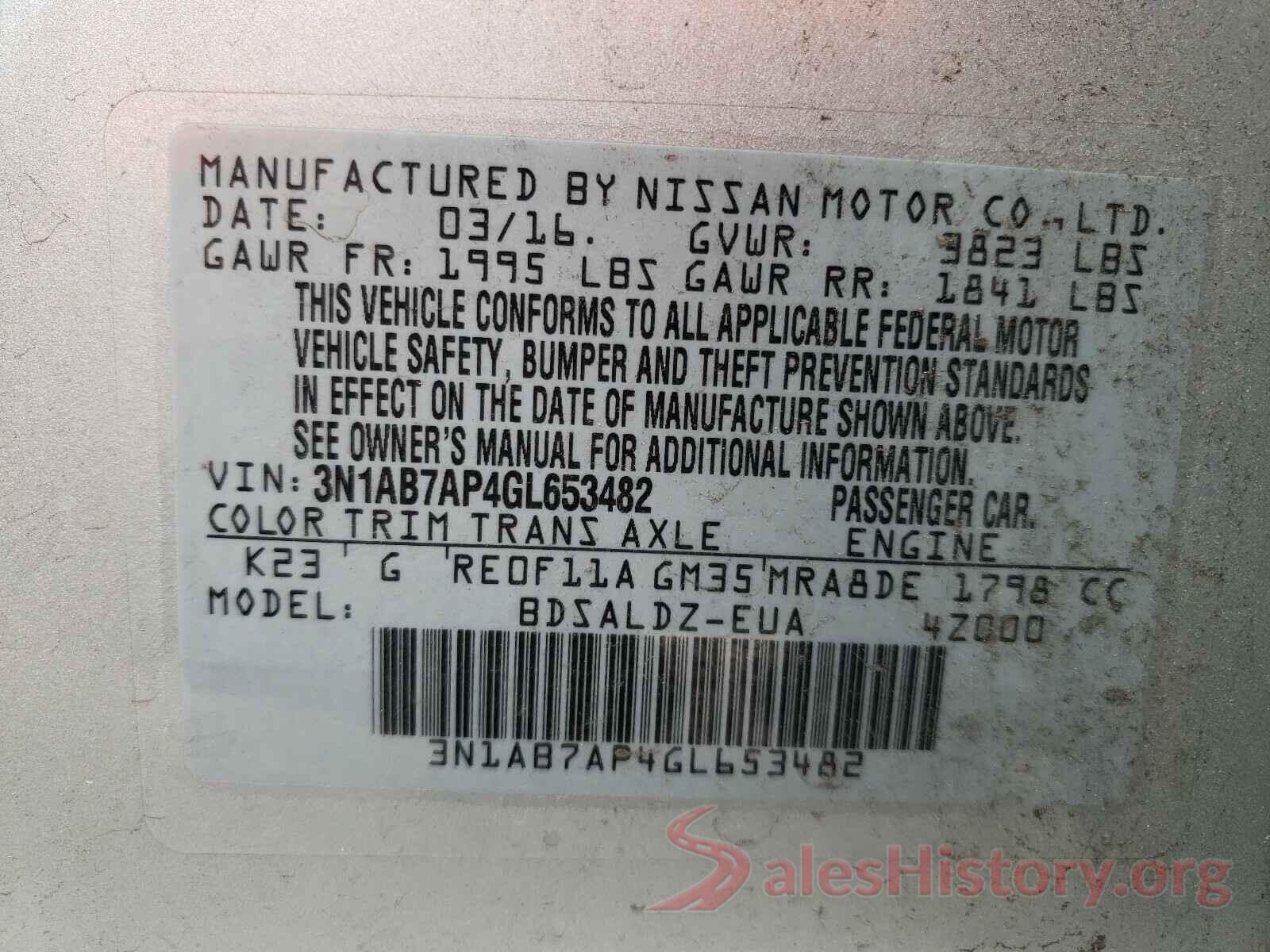 3N1AB7AP4GL653482 2016 NISSAN SENTRA