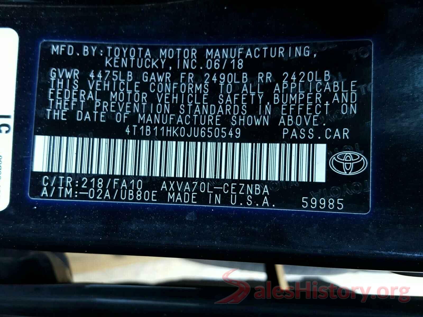 4T1B11HK0JU650549 2018 TOYOTA CAMRY