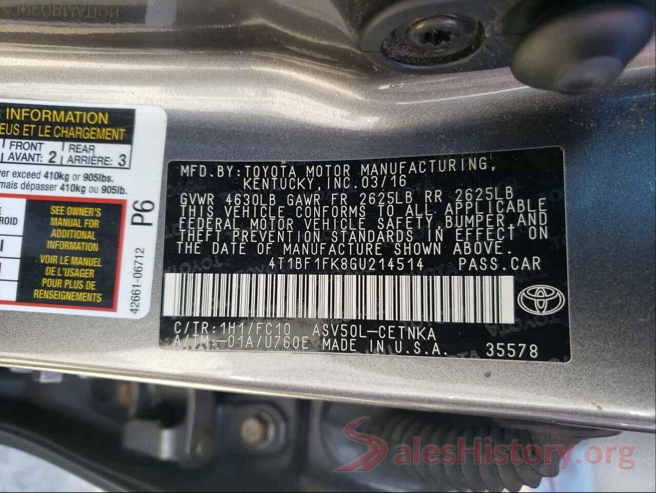 4T1BF1FK8GU214514 2016 TOYOTA CAMRY