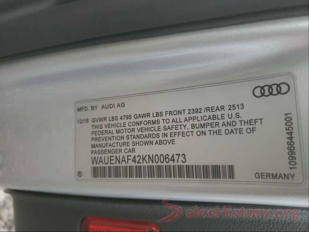 WAUENAF42KN006473 2019 AUDI A4