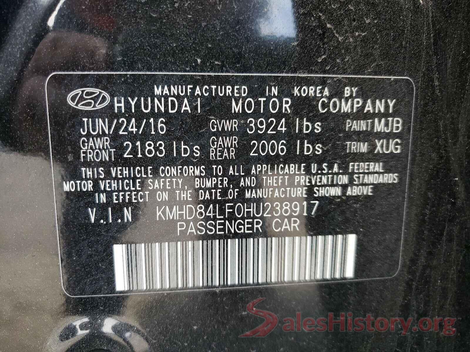 KMHD84LF0HU238917 2017 HYUNDAI ELANTRA