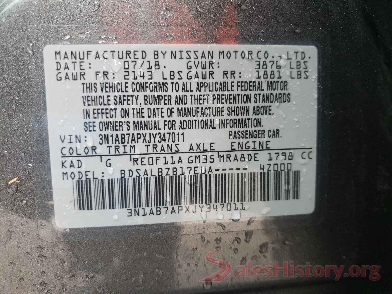 3N1AB7APXJY347011 2018 NISSAN SENTRA