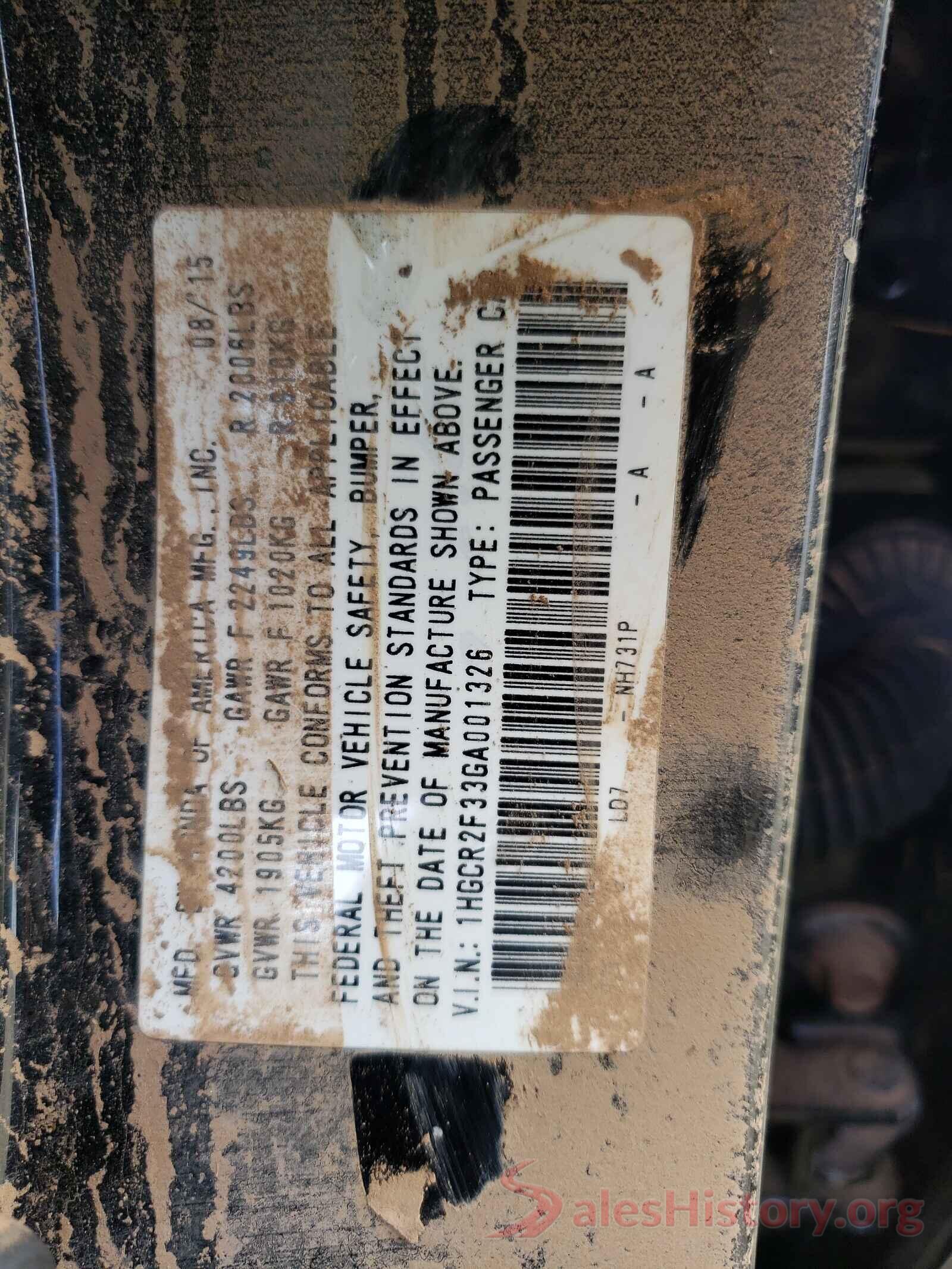 1HGCR2F33GA001326 2016 HONDA ACCORD