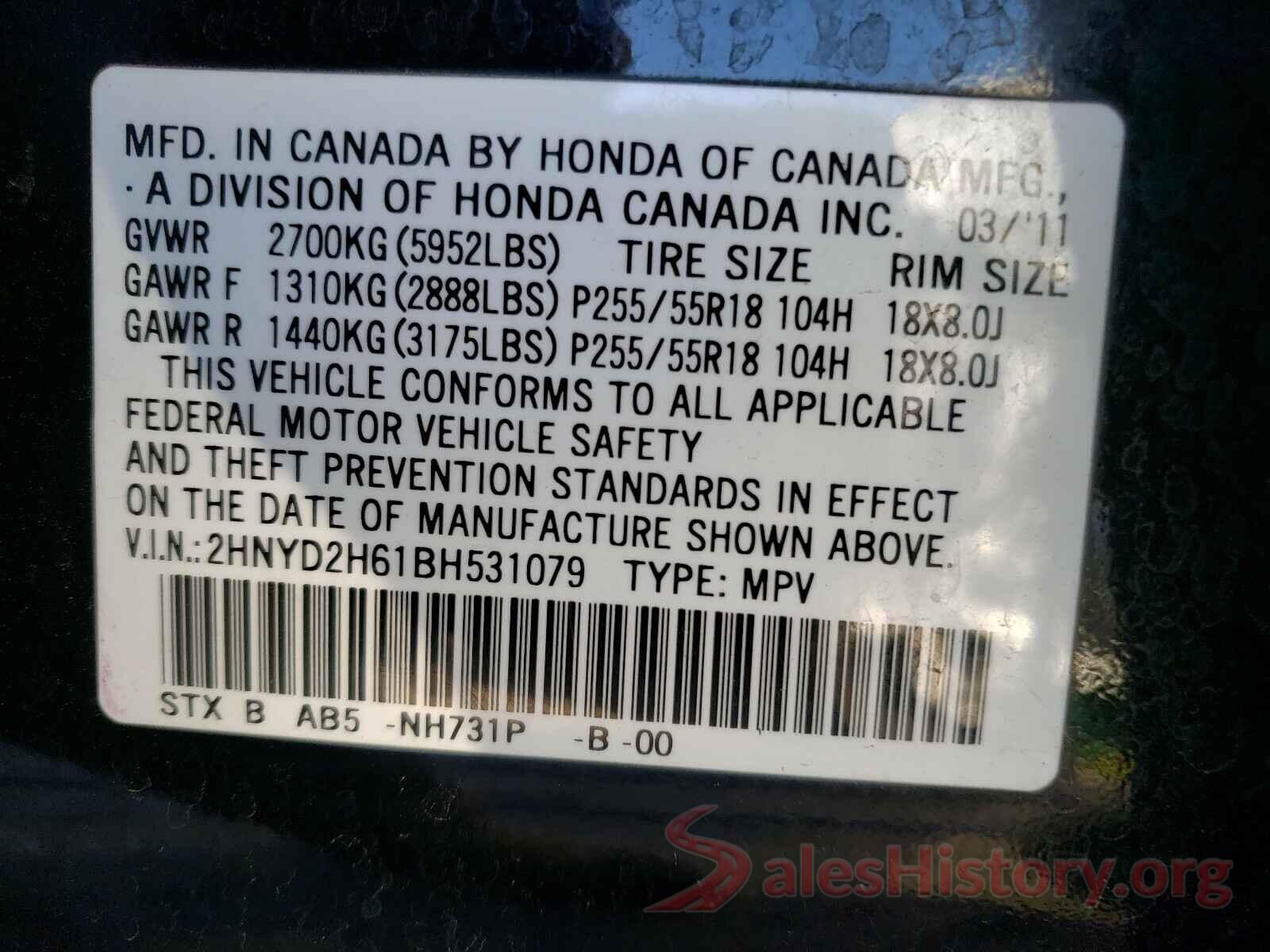 2HNYD2H61BH531079 2011 ACURA MDX