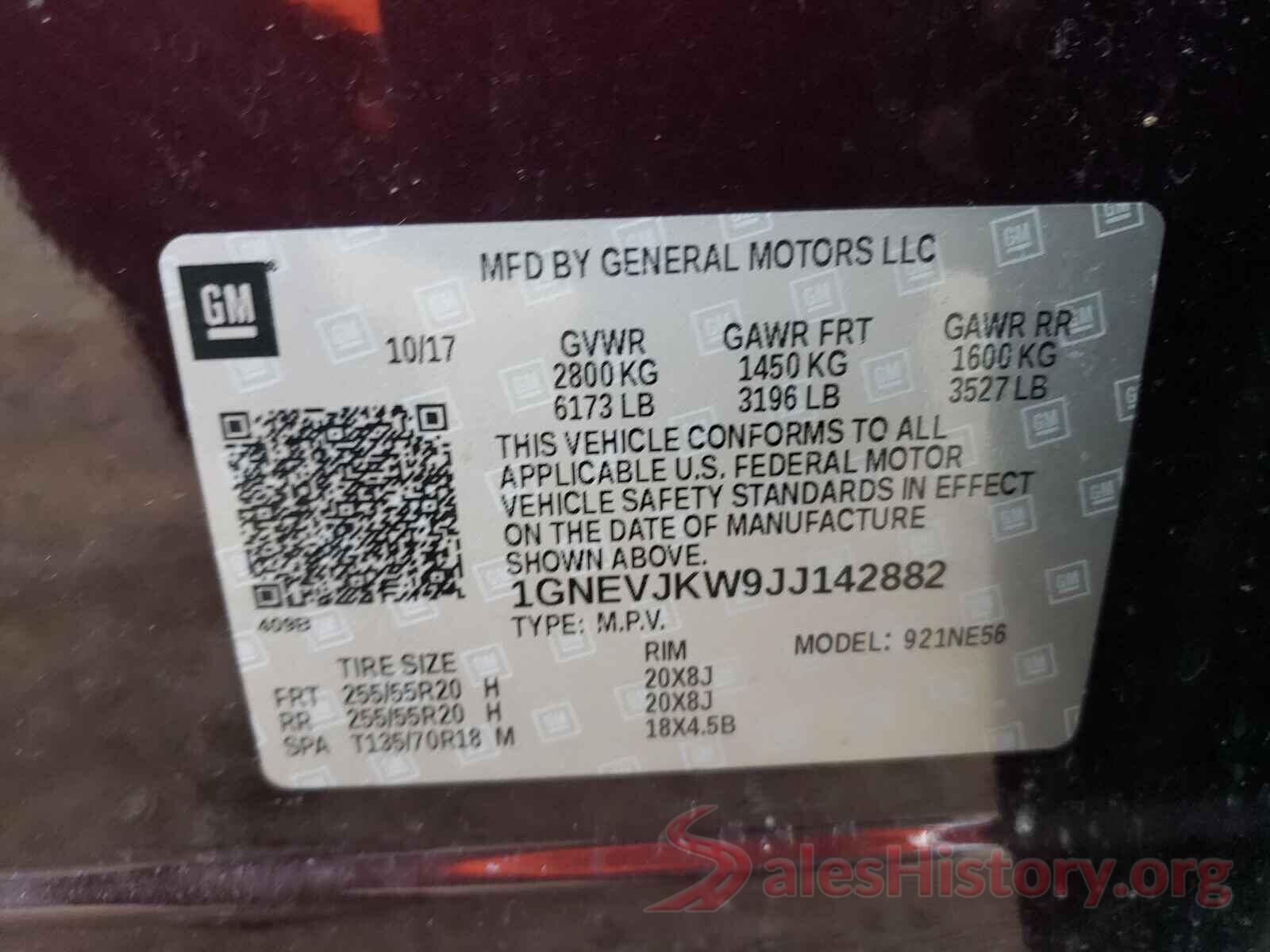 1GNEVJKW9JJ142882 2018 CHEVROLET TRAVERSE