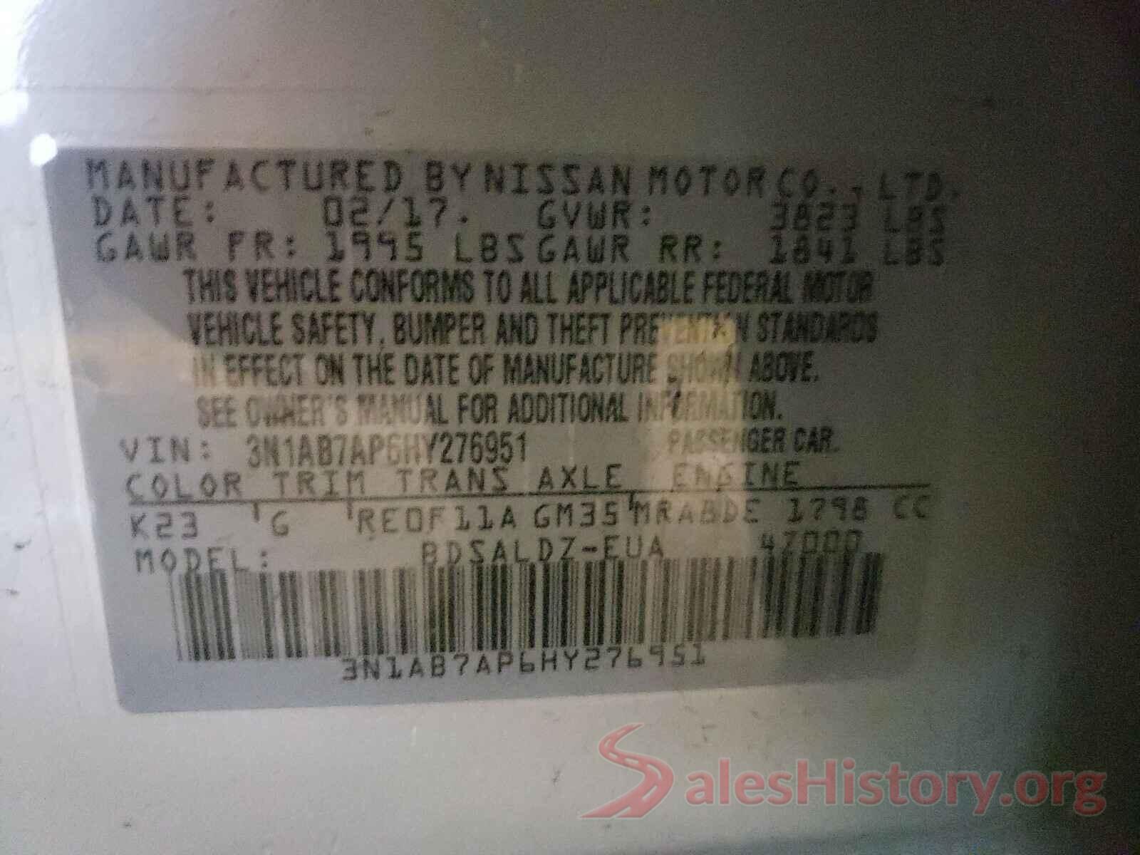 3N1AB7AP6HY276951 2017 NISSAN SENTRA