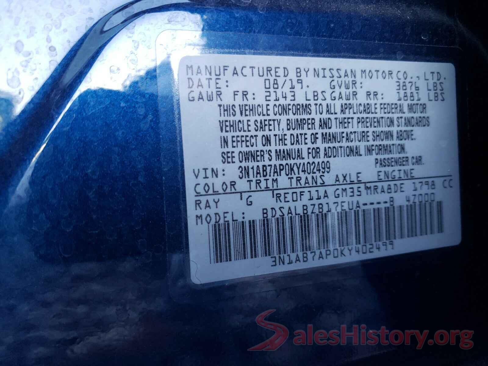 3N1AB7AP0KY402499 2019 NISSAN SENTRA