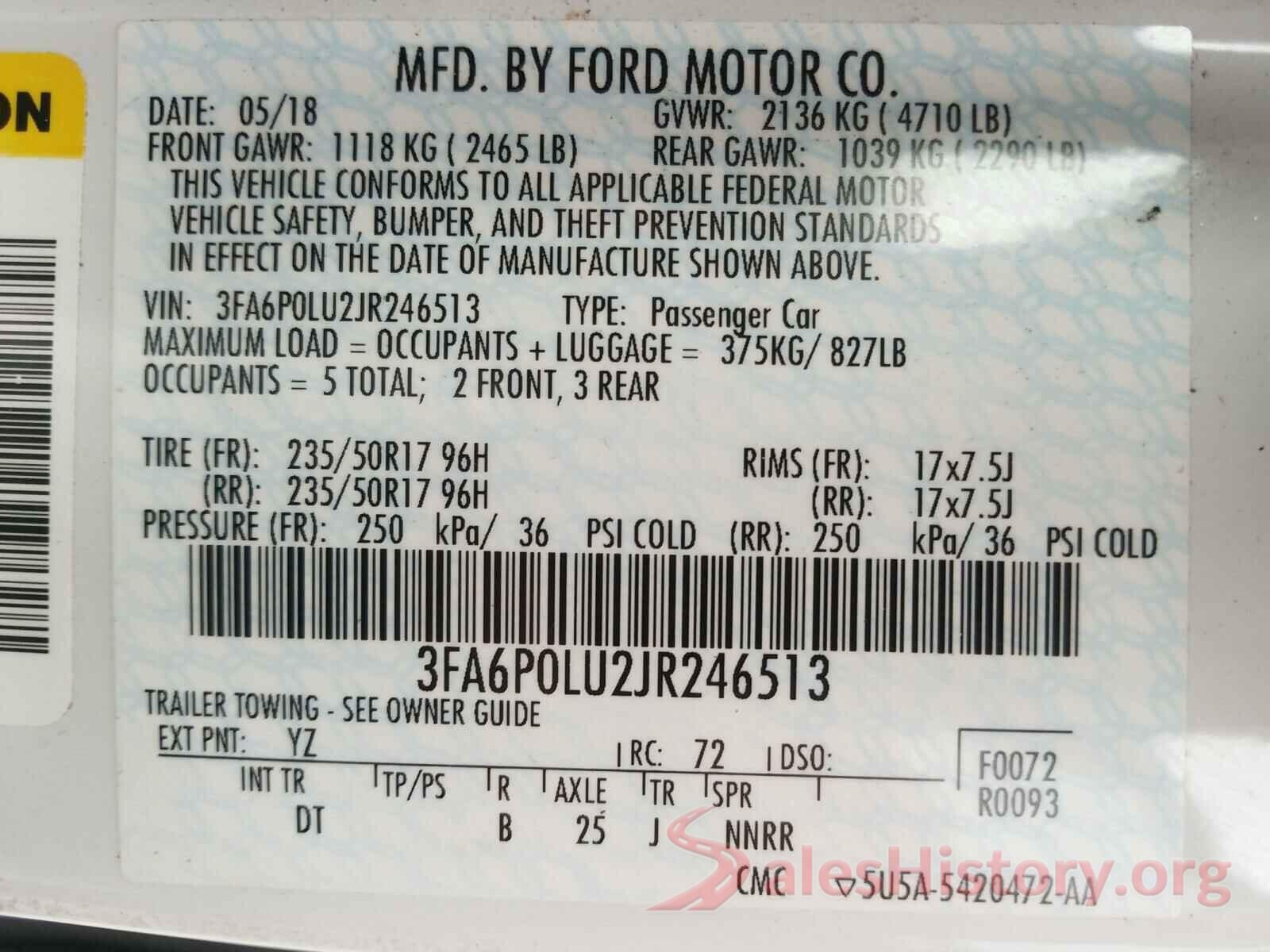 3FA6P0LU2JR246513 2018 FORD FUSION