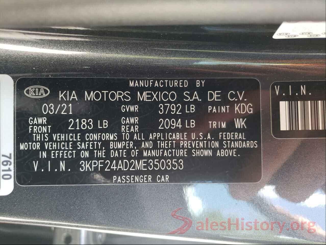 3KPF24AD2ME350353 2021 KIA FORTE