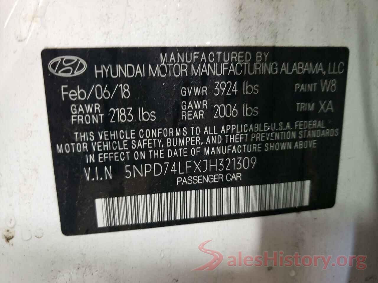 5NPD74LFXJH321309 2018 HYUNDAI ELANTRA