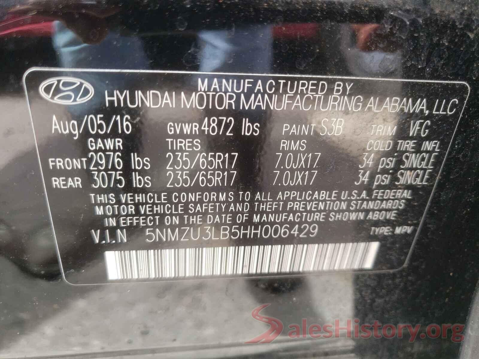 5NMZU3LB5HH006429 2017 HYUNDAI SANTA FE