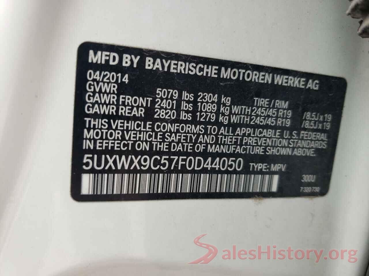 5UXWX9C57F0D44050 2015 BMW X3