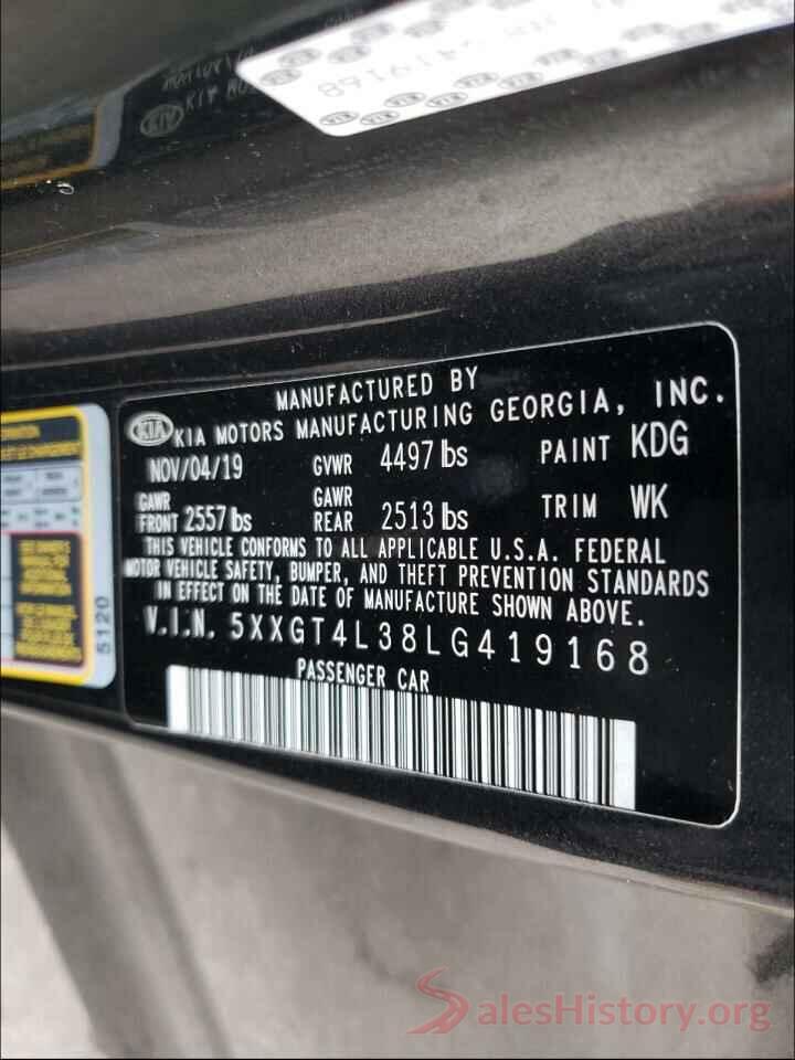 5XXGT4L38LG419168 2020 KIA OPTIMA