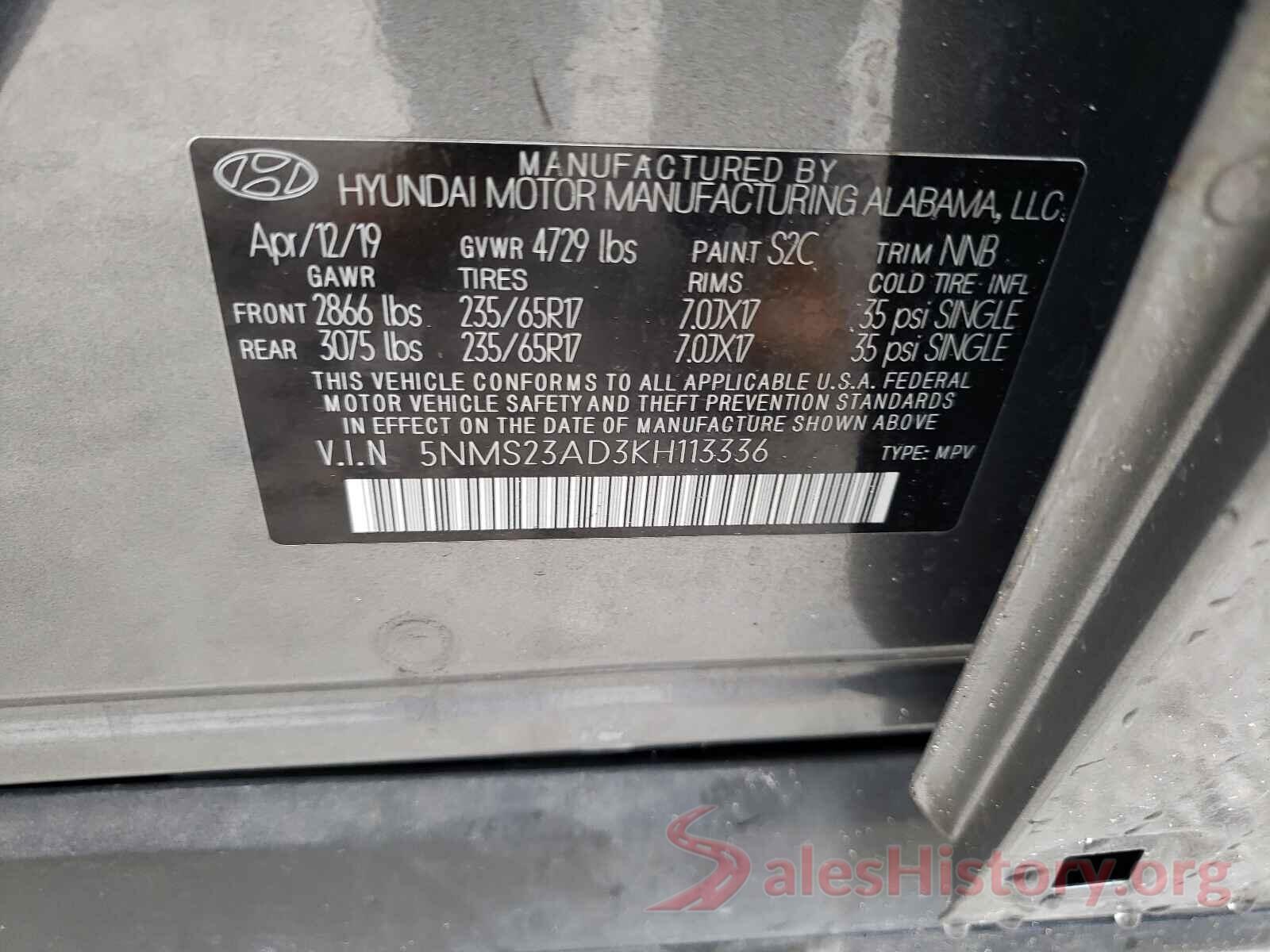 5NMS23AD3KH113336 2019 HYUNDAI SANTA FE