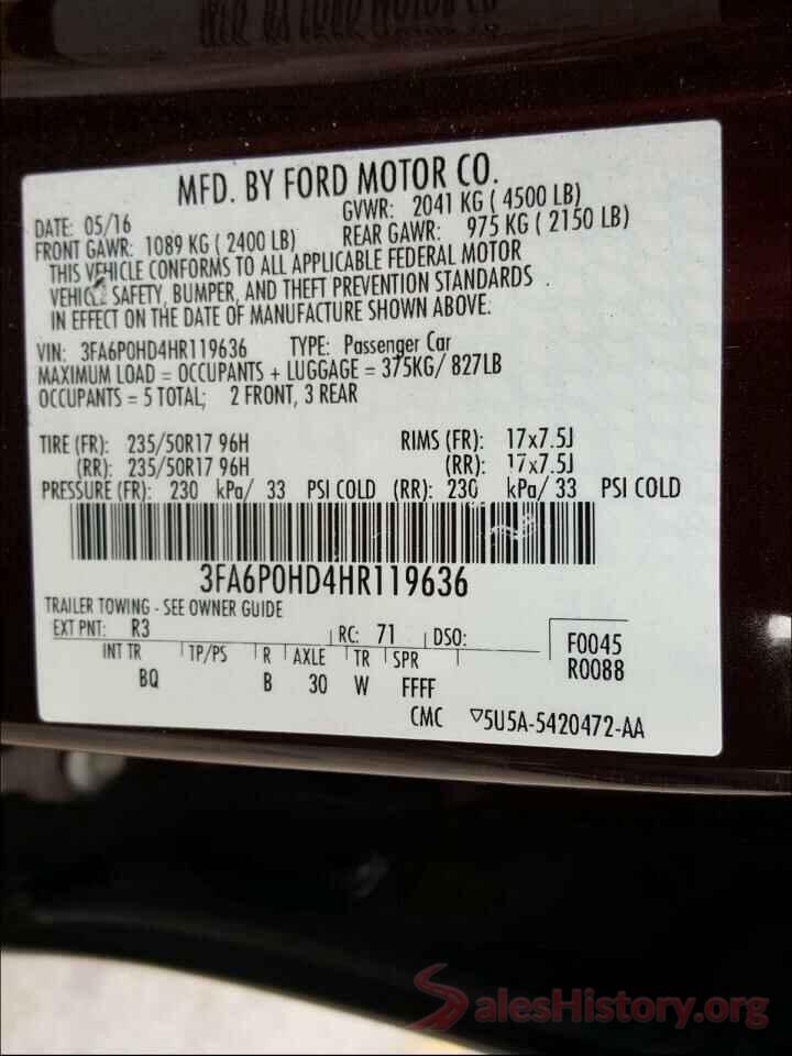 3FA6P0HD4HR119636 2017 FORD FUSION