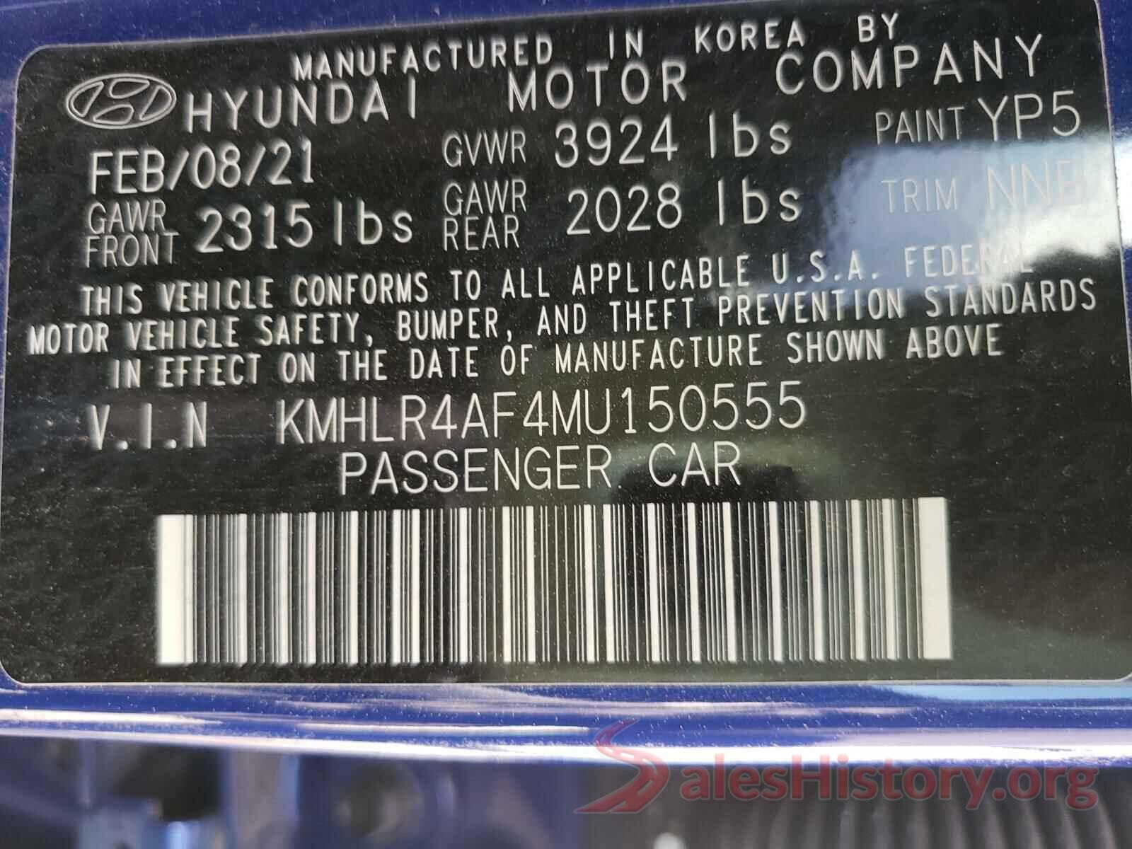 KMHLR4AF4MU150555 2021 HYUNDAI ELANTRA