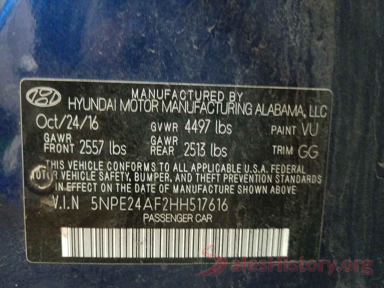 5NPE24AF2HH517616 2017 HYUNDAI SONATA