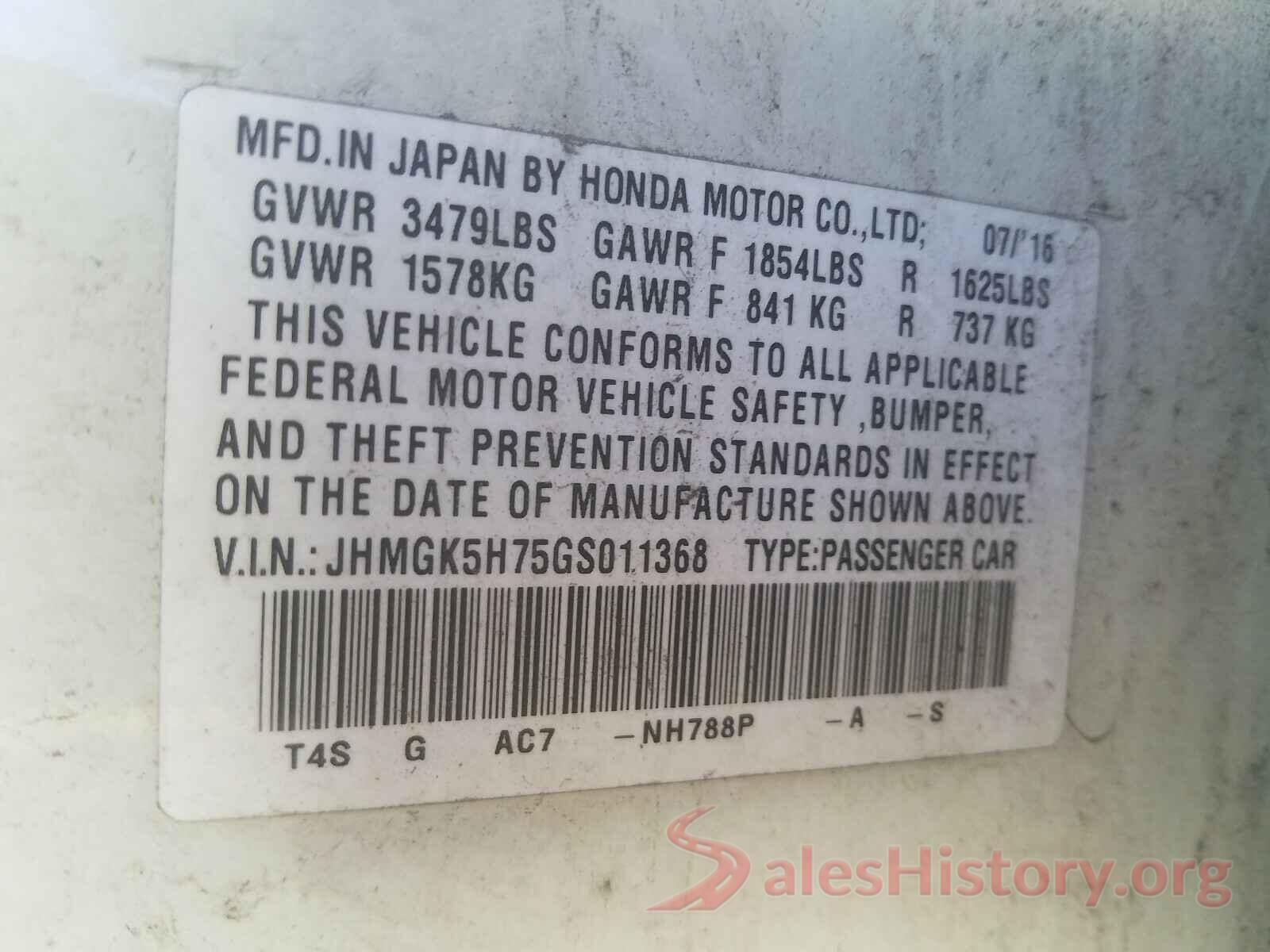 JHMGK5H75GS011368 2016 HONDA FIT