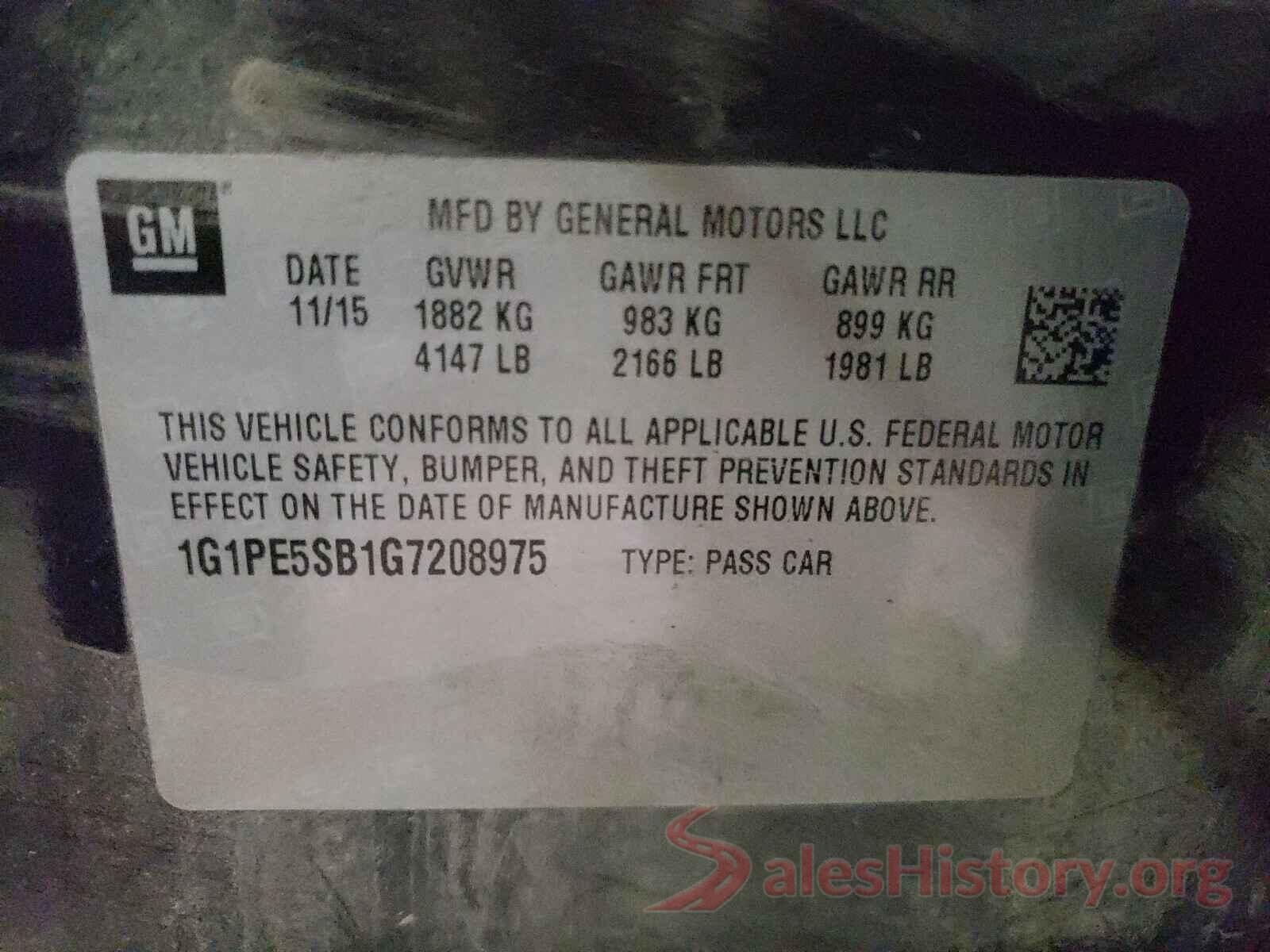 1G1PE5SB1G7208975 2016 CHEVROLET CRUZE