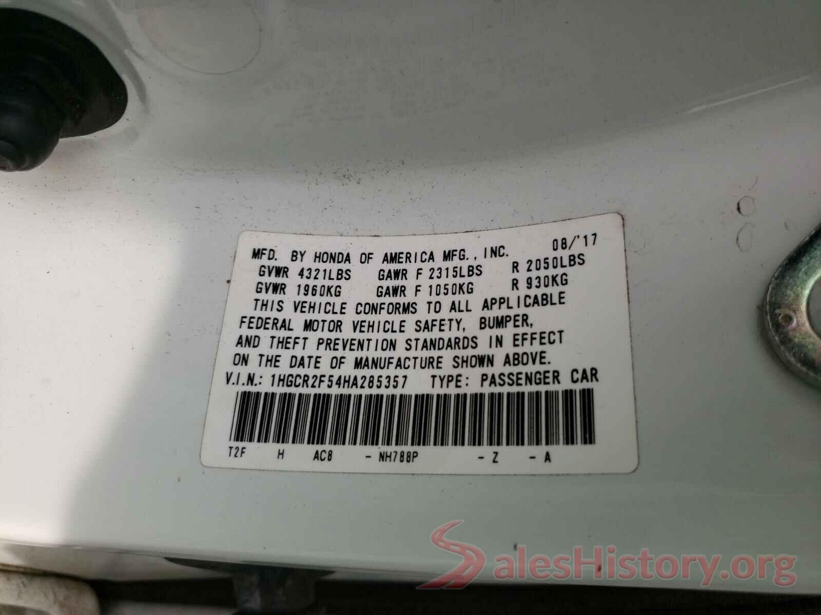 1HGCR2F54HA285357 2017 HONDA ACCORD